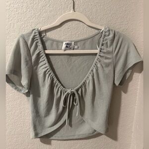 Princess Polly Sage Green Tie-Front Cropped Top